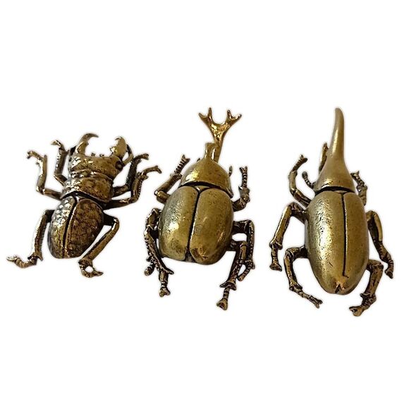 3 Metal Insect Figures Bugs Beetles Gold Tone Steampunk Halloween Cake Topper - Picture 6 of 15